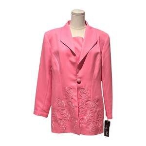Knitty Stuart Embroidered One-Button Blazer Jacket - Pink Women's Size 12